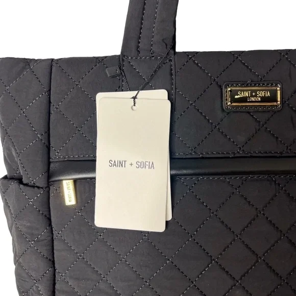 Saint + Sofia Marina Quilted Shopper Bag Black Travel Bag Internal Bag Straps - Picture 5 of 12